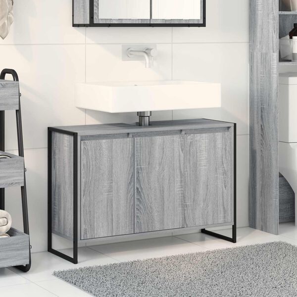 vidaXL Mobile da Bagno Grigio Sonoma 90 x 30 x 60 cm Legno multistrato