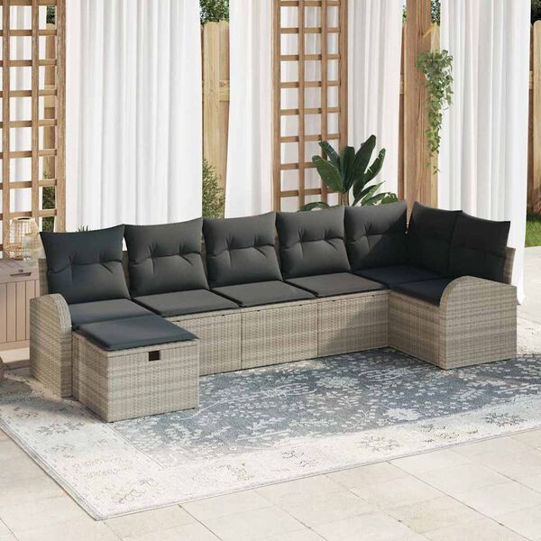 vidaXL Set di divani con cuscino Grigio chiaro polyrattan