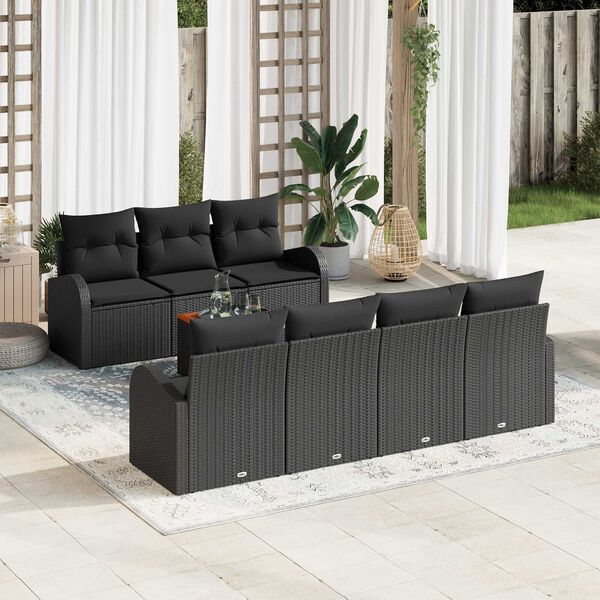 vidaXL Set Divano da Giardino con archiviazione 8 pcs Nero polyrattan