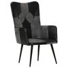 vidaXL Poltrona Wingback Nera e Grigia in Vera Pelle