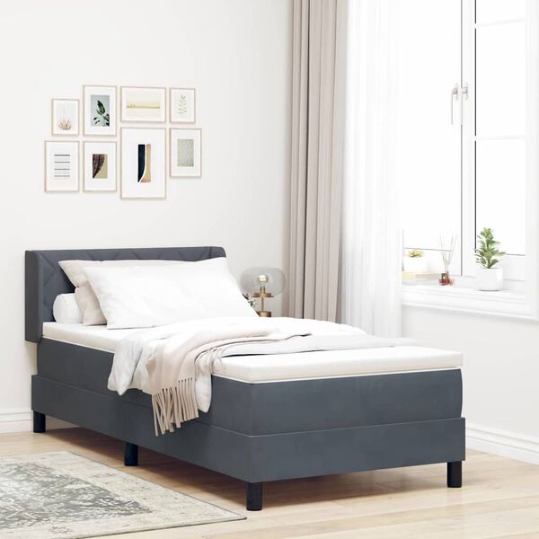 vidaXL Letto a molle con materasso Grigio scuro 200 x 90 cm Velluto