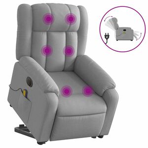 vidaXL Poltrona Alzapersona Massaggi Elettrica Grigio Chiaro Tessuto
