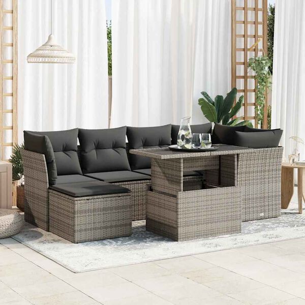 vidaXL Set Divani da Giardino 7 pz con Cuscini Grigio in Polyrattan