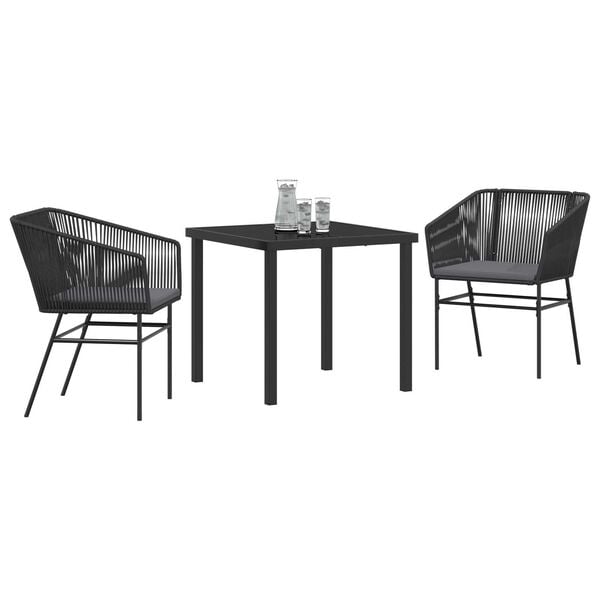 vidaXL Set da Pranzo per Giardino con cuscino 3 pcs Nero