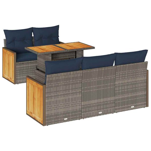 vidaXL Set Divano da Giardino 6pz con Cuscini Grigio Polyrattan Acacia