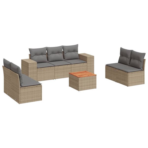vidaXL Set Divano da Giardino 8 pz con Cuscini Beige in Polyrattan