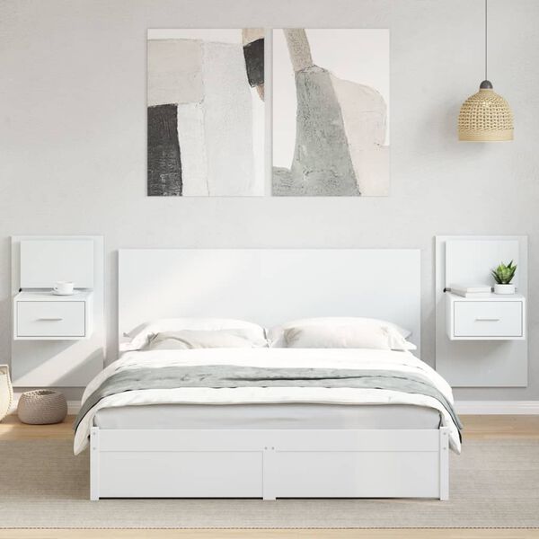vidaXL Testiera per Letto con Comodini Bianco 160 cm Legno Multistrato