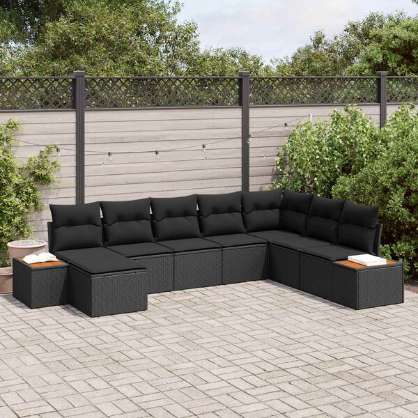 vidaXL Set Divano da Giardino con cuscino 9 pcs Nero Polyrattan