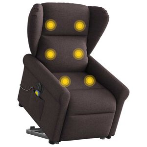 vidaXL Poltrona Alzapersona Massaggio Elettrica Marrone Scuro Tessuto