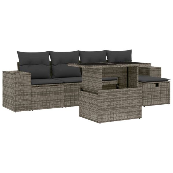 vidaXL Set Divano da Giardino 6 pz con Cuscini Grigio in Polyrattan