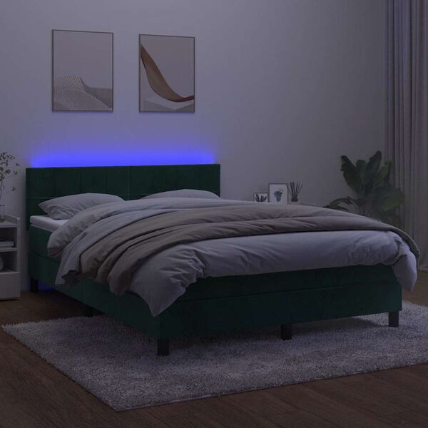 vidaXL Letto a Molle con Materasso e LED Verde Scuro 140x200cm Velluto