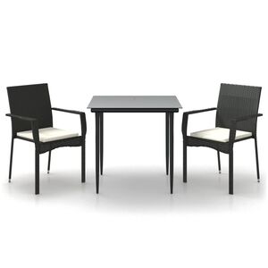 vidaXL Set da Pranzo da Giardino 3 pz con Cuscini Nero in Polyrattan