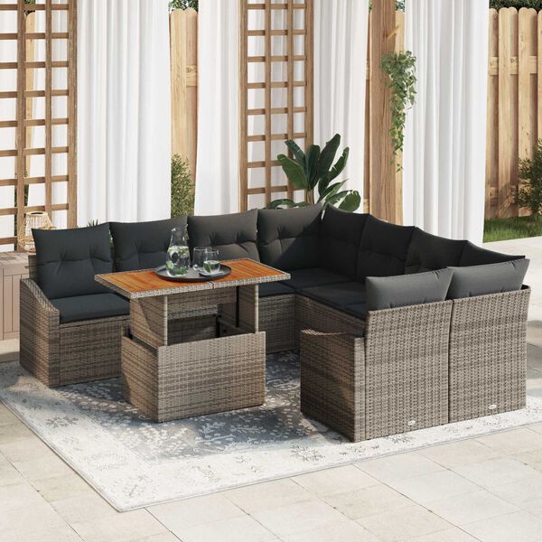 vidaXL Set Divano da Giardino 9 pcs Grigio Poly Rattan