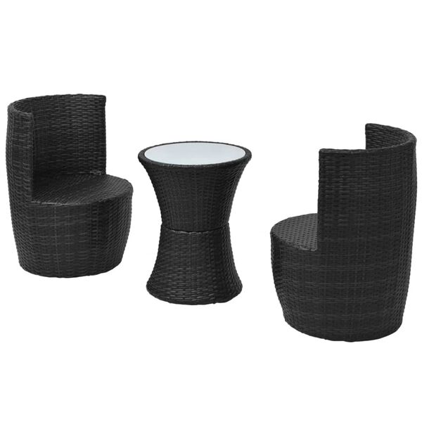 vidaXL Set da Bistrot 3 pz con Cuscini in Polyrattan Nero