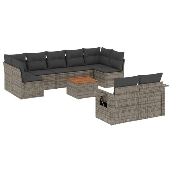 vidaXL Set Divano da Giardino 10 pz con Cuscini Grigio in Polyrattan