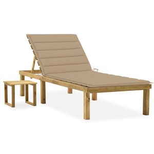 vidaXL Lettino da Giardino con Tavolino Cuscino Legno Pino Impregnato