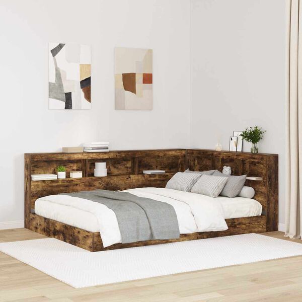 vidaXL Letto Libreria Rovere fumo 140 x 200 cm Legno multistrato
