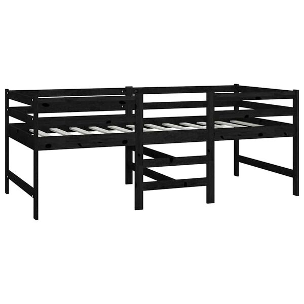 vidaXL Letto Medio-Alto Nero in Legno Massello di Pino 90x200 cm