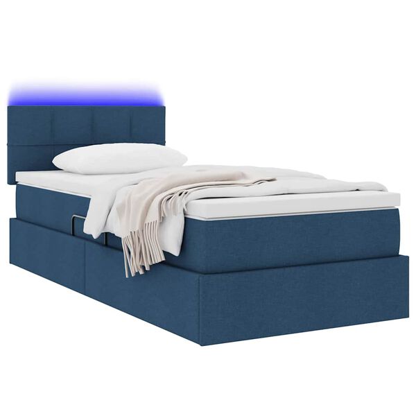 vidaXL Letto con contenitore e LED con led Blu 90 x 190 cm Tessuto