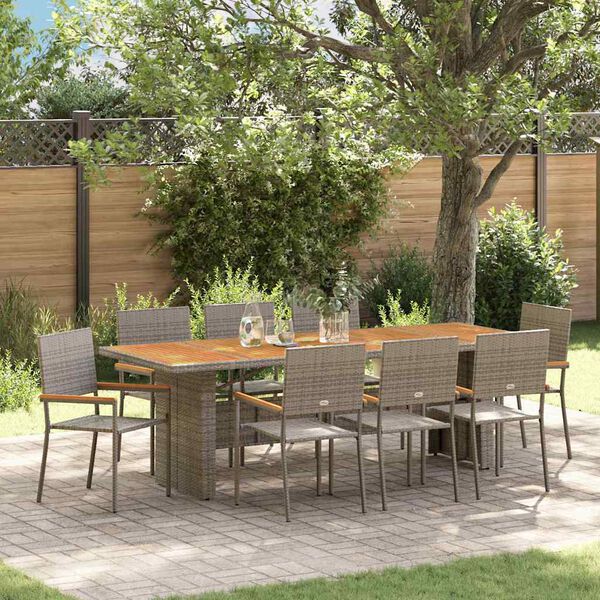 vidaXL Set da Pranzo per Giardino 9 pcs Grigio polyrattan