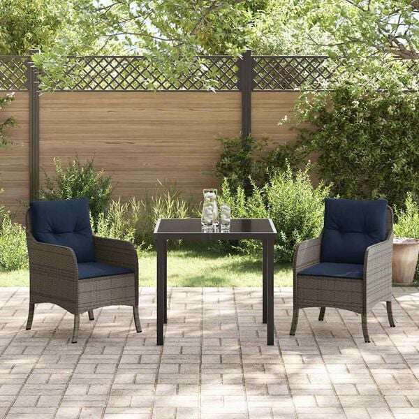 vidaXL Set da Pranzo per Giardino con cuscino 3 pcs Grigio polyrattan
