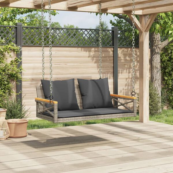 vidaXL Panchina Dondolo con Cuscini Grigia 109x62x40 cm in Polyrattan