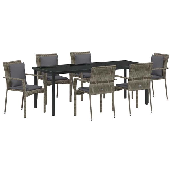 vidaXL Set da Pranzo per Giardino con cuscino 7 pcs Grigio polyrattan