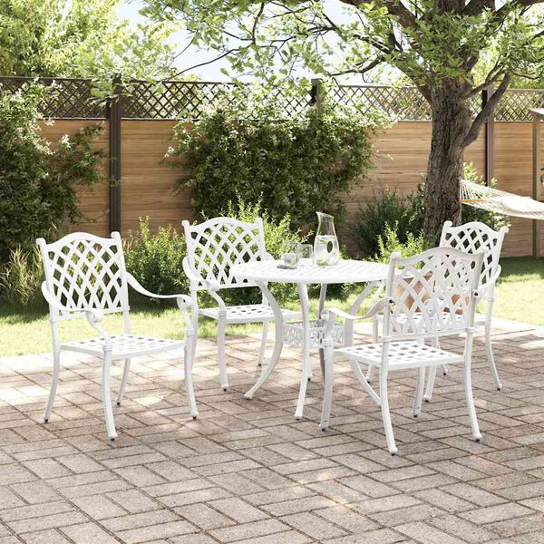 vidaXL Set da Pranzo per Giardino 5 pcs Bianco Alluminio