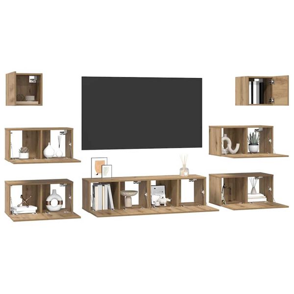 vidaXL Set mobile TV 8 pcs Rovere artigianale Legno multistrato