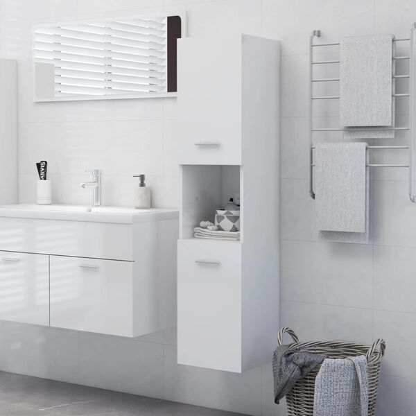 vidaXL Armadietto Bagno Bianco Lucido 30x30x130cm in Legno Multistrato