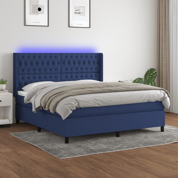 vidaXL Letto a Molle con Materasso e LED Blu 180x200 cm in Tessuto