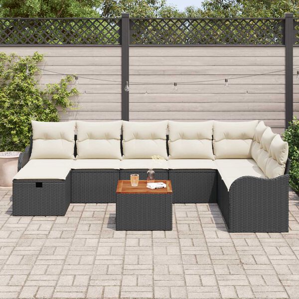 vidaXL Set Divano da Giardino con cuscino 9 pcs Nero Poly Rattan