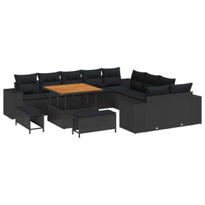 vidaXL Set Divano da Giardino con cuscino 13 pcs Nero polyrattan