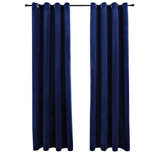 vidaXL Tende Oscuranti con Anelli 2 pz Blu Scuro in Velluto 140x175 cm