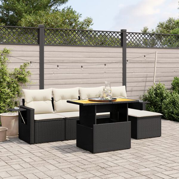 vidaXL Set Divano da Giardino 6 pz con Cuscini Nero in Polyrattan