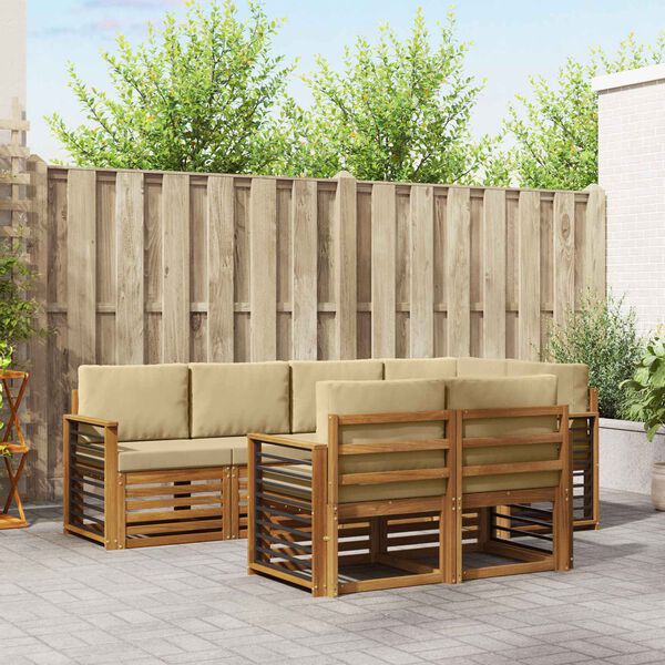 vidaXL Set divano sezionale con cuscino 7 pcs Naturale e Beige
