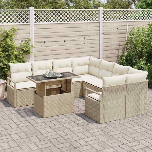 vidaXL Set Divano da Giardino con cuscino 9 pcs Beige Poly Rattan