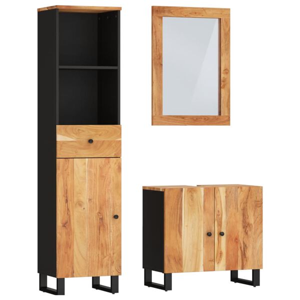 vidaXL Set Mobili da Bagno 3pz in Legno Massello di Acacia