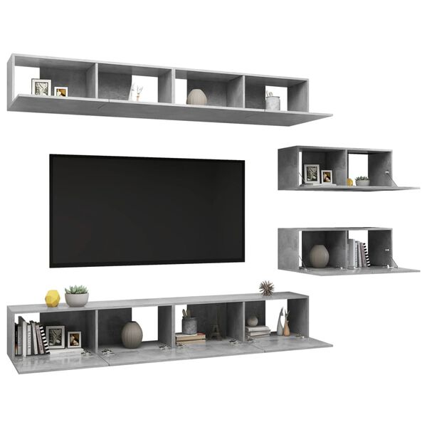 vidaXL Set di Mobili Porta TV 6 pz Grigio Cemento in Legno Multistrato