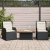 vidaXL Set Divani da Giardino 3 pz con Cuscini Nero in Polyrattan