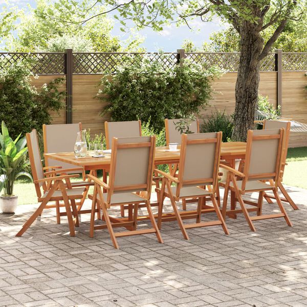 vidaXL Set Pranzo da Giardino 9pz Legno Massello di Acacia e Textilene