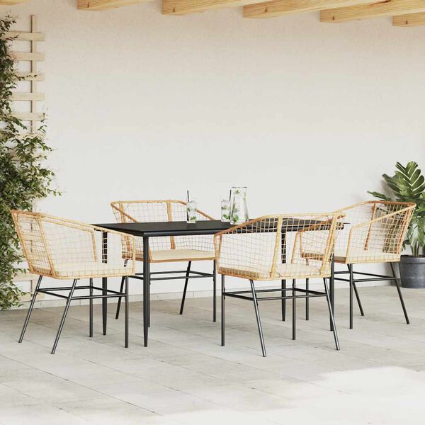 vidaXL Set da Pranzo da Giardino 5pz con Cuscini Polyrattan Vetro
