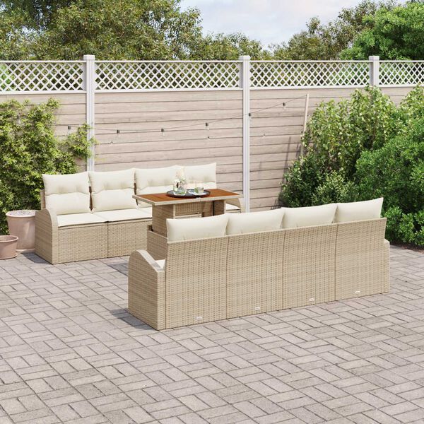 vidaXL Set Divano da Giardino 9 pcs Beige Poly Rattan