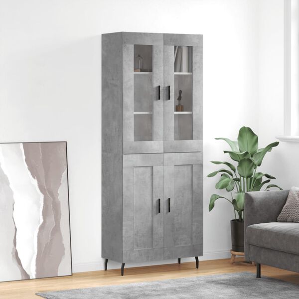 vidaXL Credenza Grigio Cemento 69,5x34x180 cm in Legno Multistrato