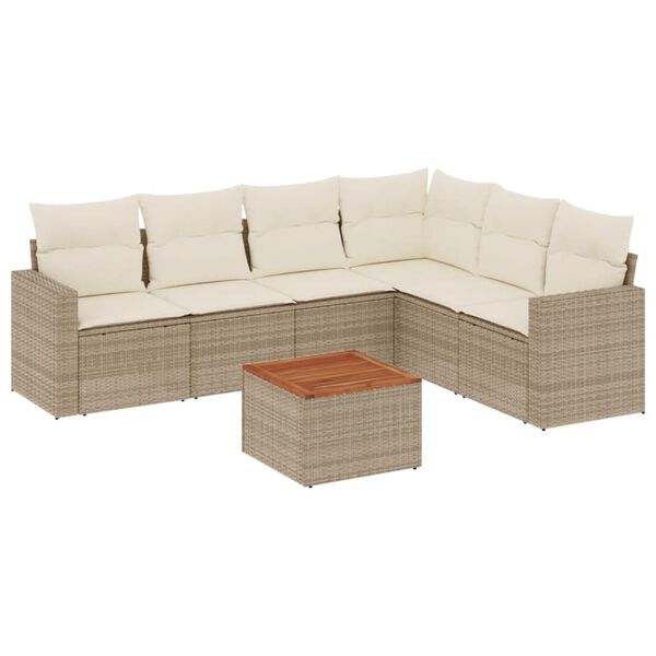 vidaXL Set Divani da Giardino 7 pz con Cuscini Beige in Polyrattan