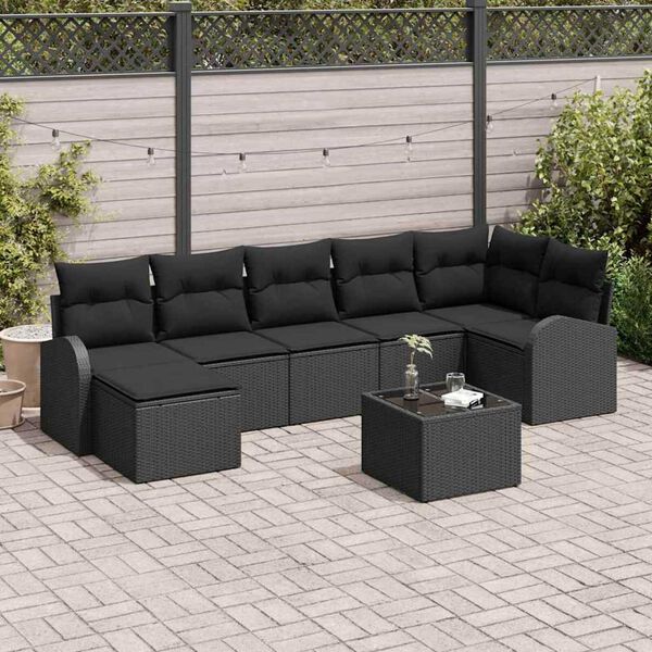 vidaXL Set di divani con cuscino 8 pcs Nero polyrattan