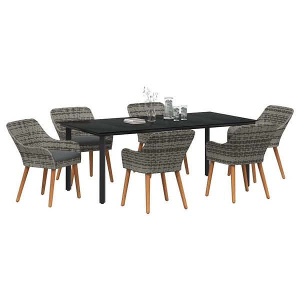 vidaXL Set da Pranzo per Giardino con cuscino 7 pcs Grigio polyrattan