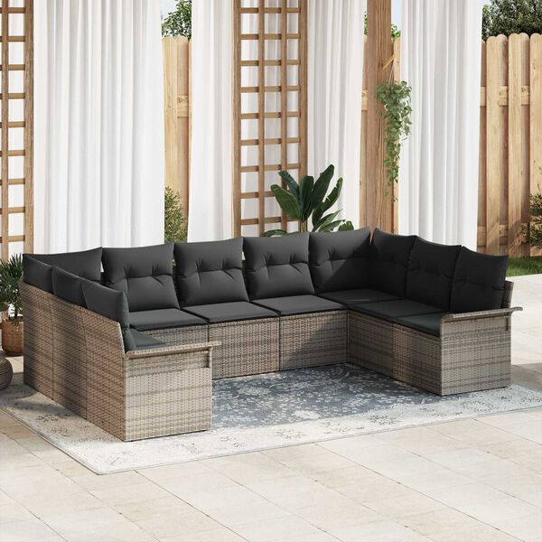 vidaXL Set Divano da Giardino 9 pcs Grigio polyrattan
