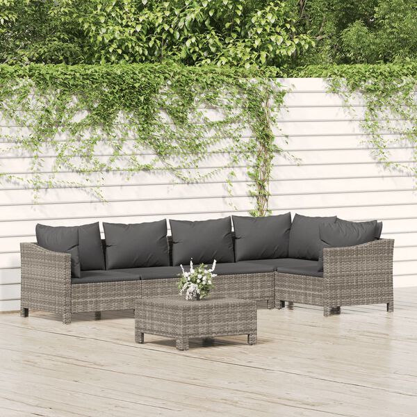 vidaXL Set Divani da Giardino 6 pz con Cuscini in Polyrattan Grigio