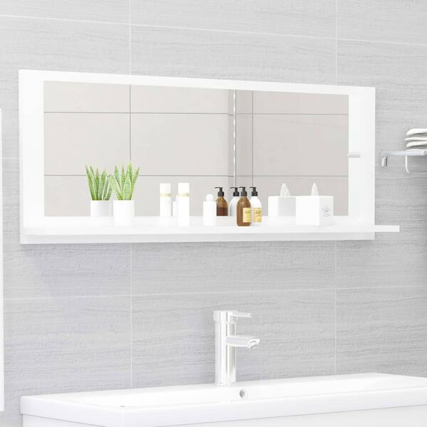 vidaXL Specchio da Bagno Bianco Lucido 100x10,5x37cm Legno Multistrato